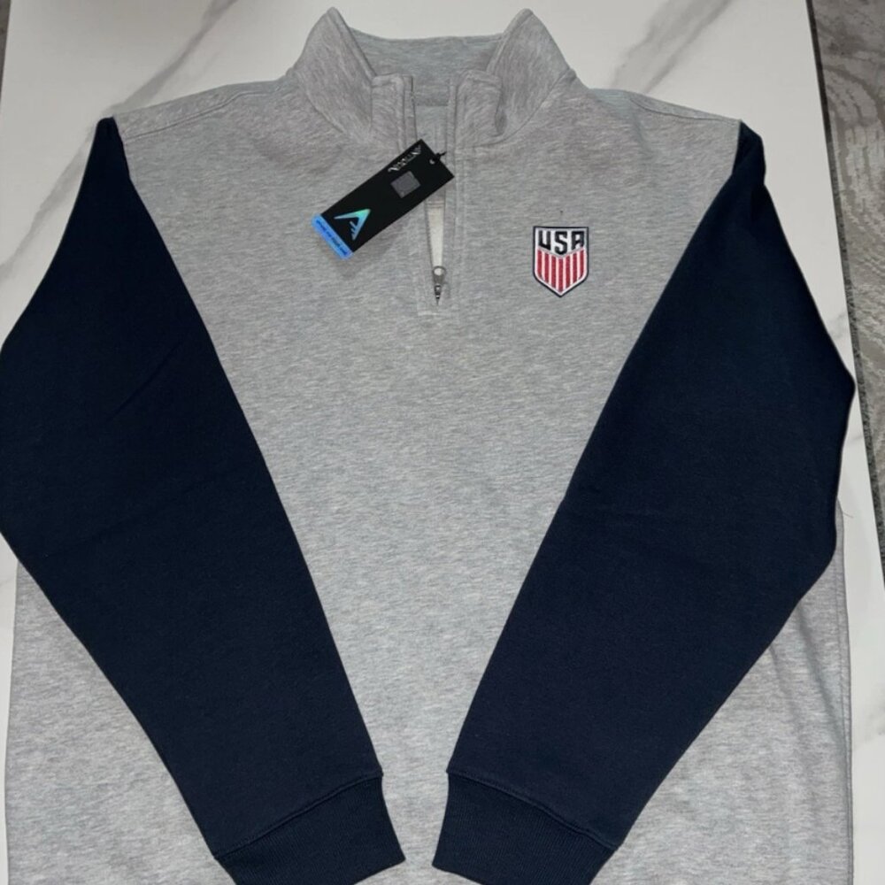 USMNT Soccer Antigua Men’s Gray/Navy | Victory Colorblock 1/4 Zip Pullover LG